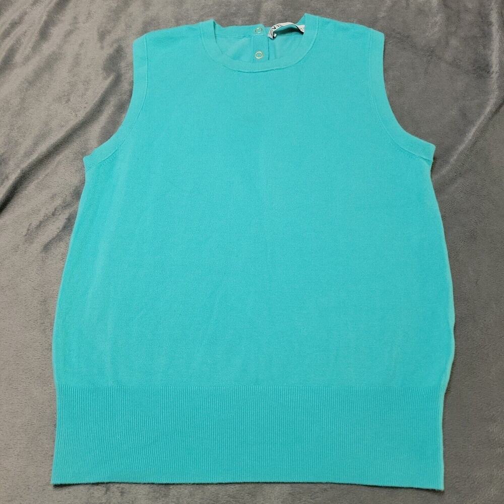Zara Shirt Womens Medium Blue Top Mock Neck Bell Sleeveless Sweaterโ Comfort Fit